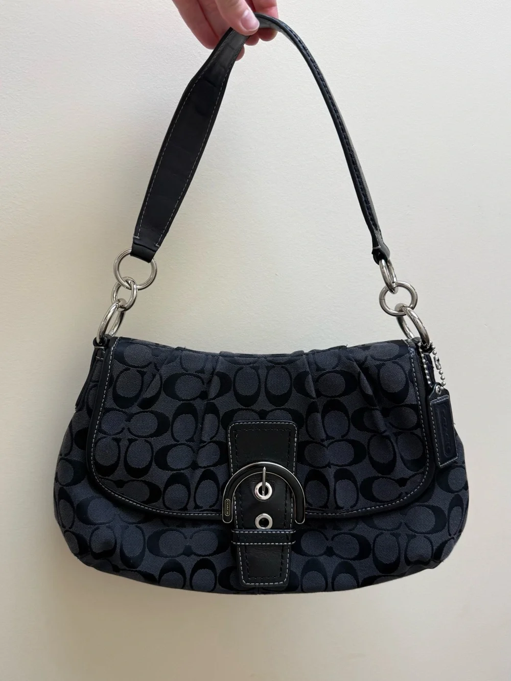 Coach Y2K Black Signature C Jacquard Soho Buckle Shoulder Bag Purse F17093 EUC